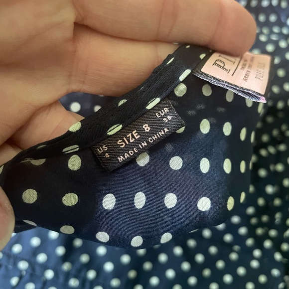 Thomas Pink London Navy Blue Polka Dot Pure Silk Blouse UK 8 US 4 Wrap Waist - Picture 10 of 14